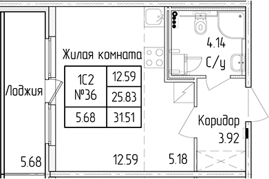 Квартира студия 25.83 м², 1/4 эт., ЖК «Любоград в Стрельне»